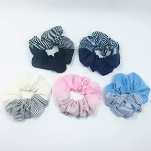 Hot Selling New Striped Plain Color Stitching Hair Ring Summer Chiffon Flower Forest Hair Accessories Scrunchies