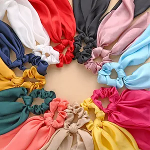Fashion Bow-knot Girls Hair Scrunchies Women Elastic Hair Band Scarf Hair Rope Ties