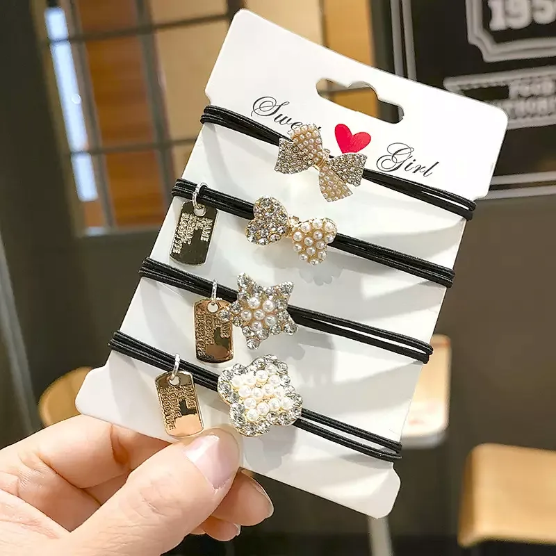 Korean version bow rhinestone rubber band kids accessories hair ties Wild lady hair accessories women