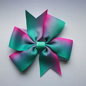 Hot selling printing gradient rainbow stripes fishtail bow hairpin children's hair accessories
