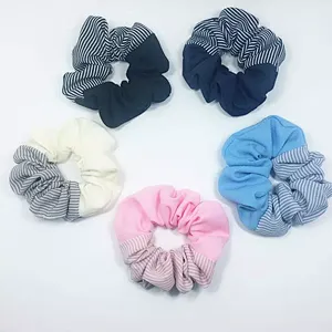 Hot Selling New Striped Plain Color Stitching Hair Ring Summer Chiffon Flower Forest Hair Accessories Scrunchies