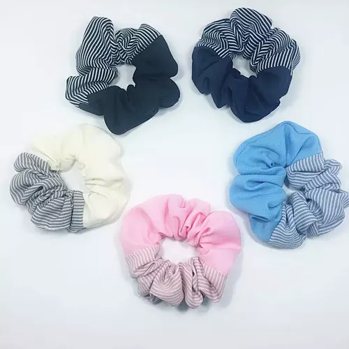 Hot Selling New Striped Plain Color Stitching Hair Ring Summer Chiffon Flower Forest Hair Accessories Scrunchies