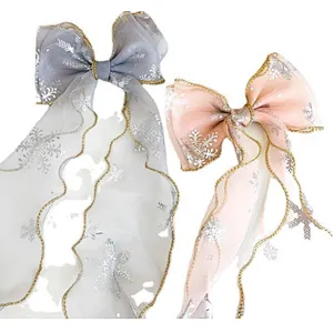 Ribbon bow children's ponytail ice and snow braided hair mesh hair clip love yarn princess hair accessories girls hair band