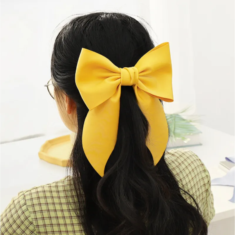 Hot selling ribbon bow hairpin girl ponytail French retro solid color fabric headdress hairpin