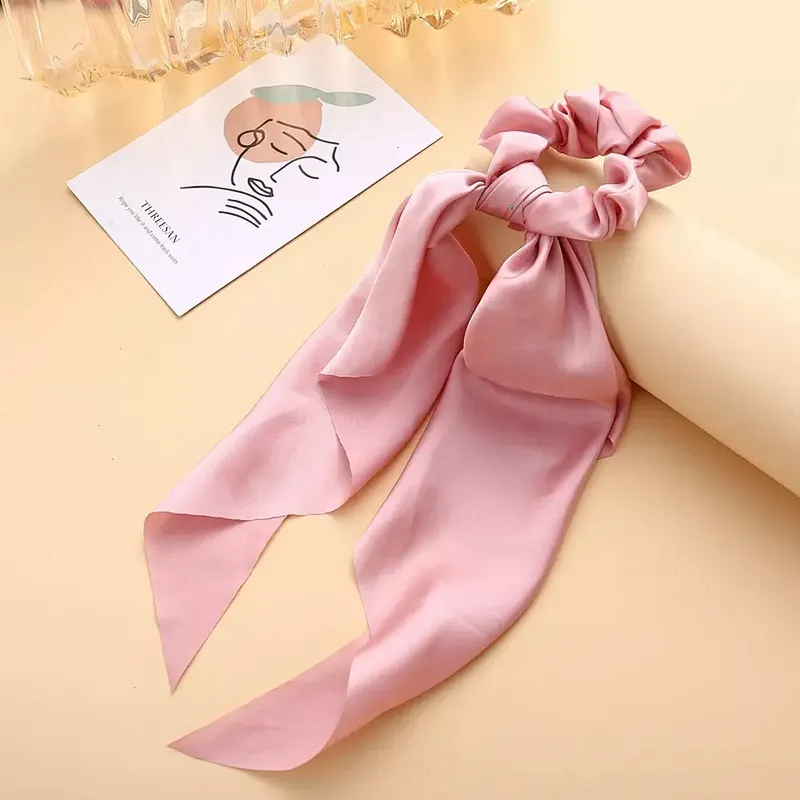 Fashion Bow-knot Girls Hair Scrunchies Women Elastic Hair Band Scarf Hair Rope Ties