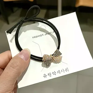 Korean version bow rhinestone rubber band kids accessories hair ties Wild lady hair accessories women
