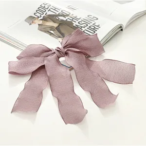 New fairy temperament sweet solid color mesh bow streamer top clip