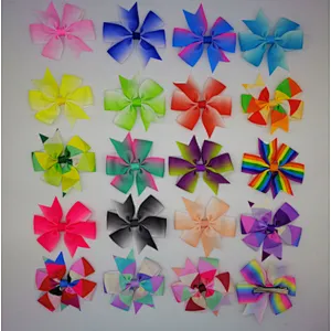 Hot selling printing gradient rainbow stripes fishtail bow hairpin children's hair accessories