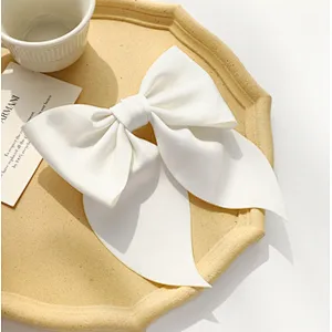 Hot selling ribbon bow hairpin girl ponytail French retro solid color fabric headdress hairpin