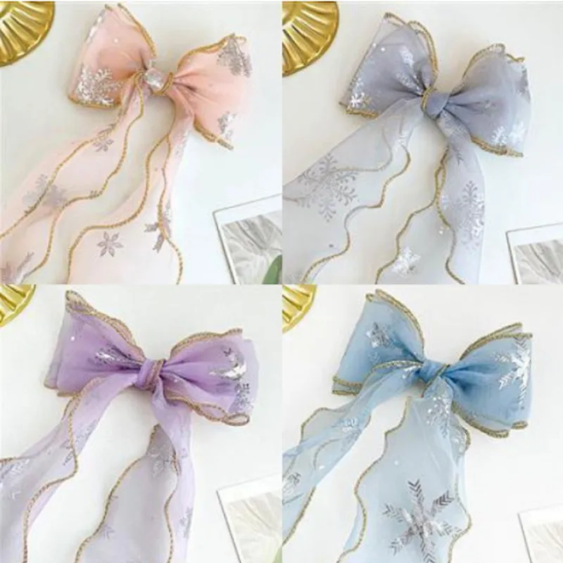 Ribbon bow children's ponytail ice and snow braided hair mesh hair clip love yarn princess hair accessories girls hair band