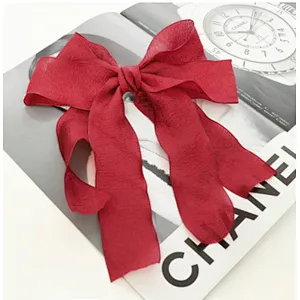 New fairy temperament sweet solid color mesh bow streamer top clip
