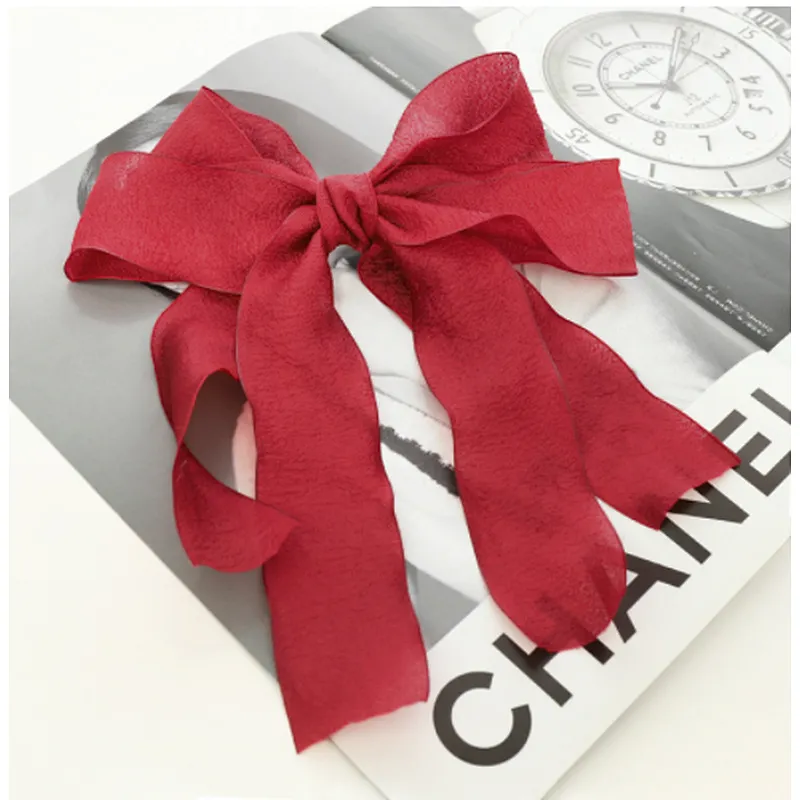 New fairy temperament sweet solid color mesh bow streamer top clip