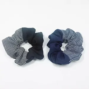 Hot Selling New Striped Plain Color Stitching Hair Ring Summer Chiffon Flower Forest Hair Accessories Scrunchies