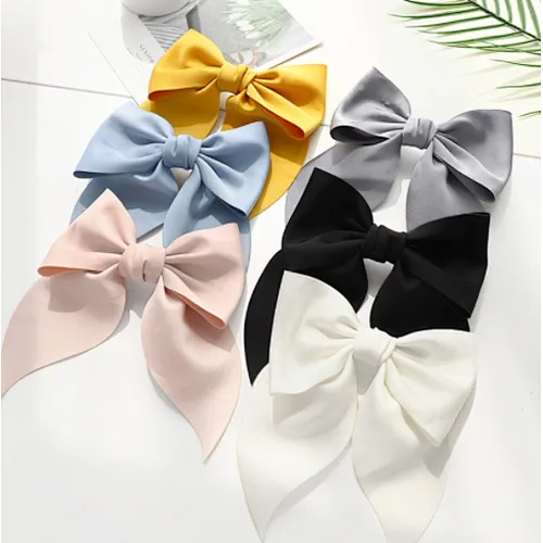 Hot selling ribbon bow hairpin girl ponytail French retro solid color fabric headdress hairpin