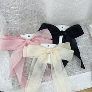 New fairy temperament sweet solid color mesh bow streamer top clip