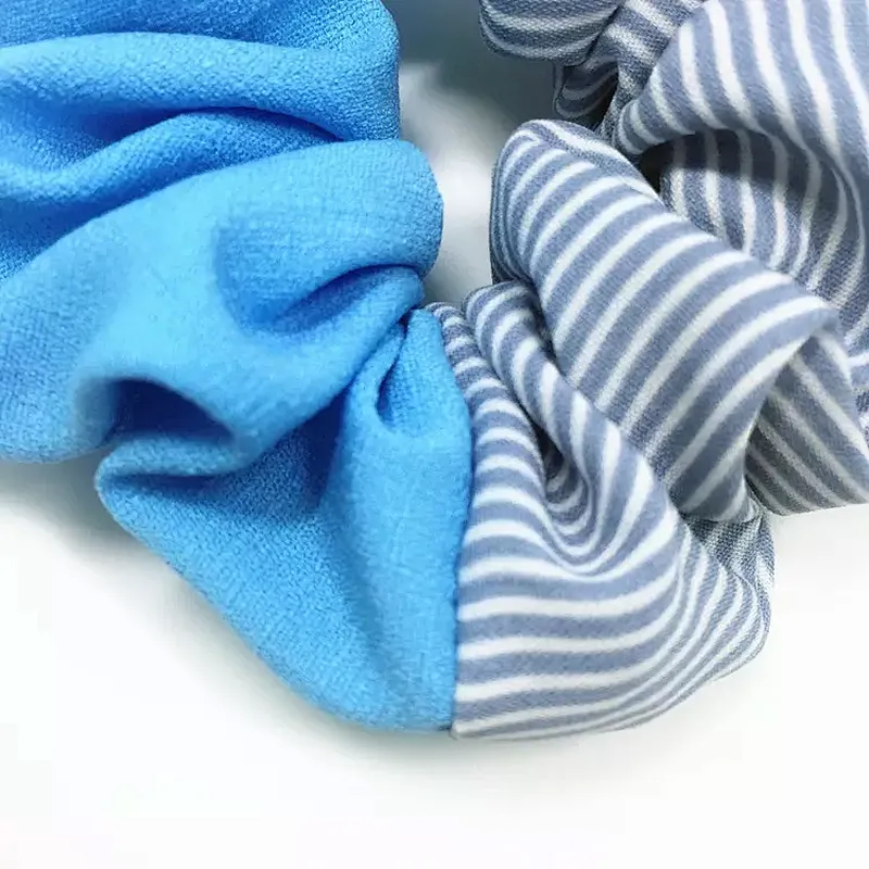 Hot Selling New Striped Plain Color Stitching Hair Ring Summer Chiffon Flower Forest Hair Accessories Scrunchies