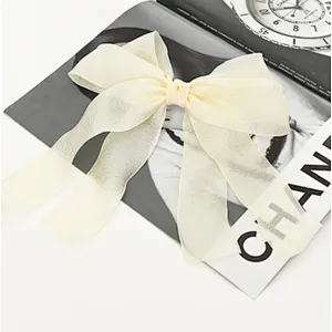 New fairy temperament sweet solid color mesh bow streamer top clip