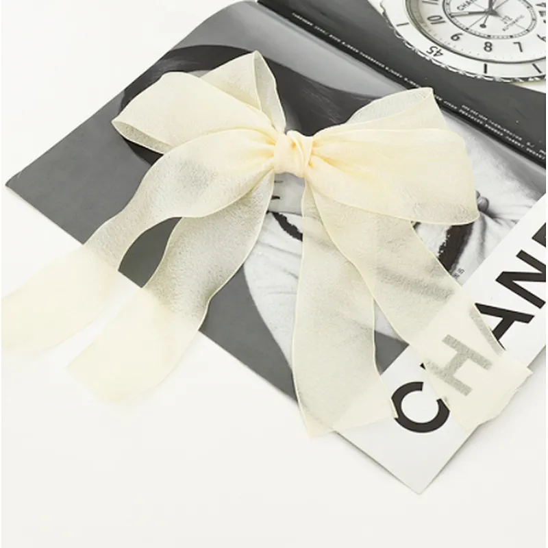 New fairy temperament sweet solid color mesh bow streamer top clip