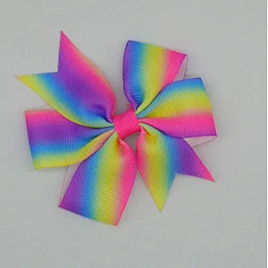 Hot selling printing gradient rainbow stripes fishtail bow hairpin children's hair accessories