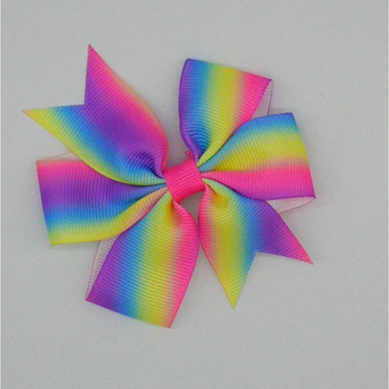 Hot selling printing gradient rainbow stripes fishtail bow hairpin children's hair accessories