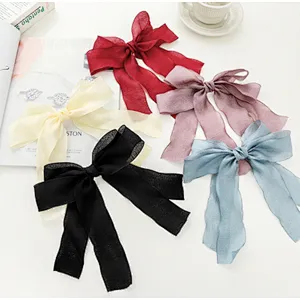 New fairy temperament sweet solid color mesh bow streamer top clip