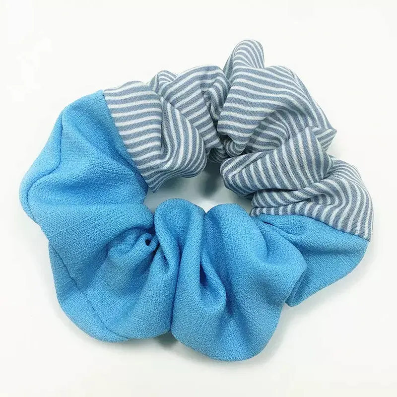 Hot Selling New Striped Plain Color Stitching Hair Ring Summer Chiffon Flower Forest Hair Accessories Scrunchies