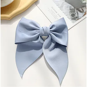Hot selling ribbon bow hairpin girl ponytail French retro solid color fabric headdress hairpin
