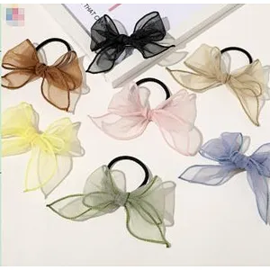 Dreamy hazy mesh bow  hair rope super fairy French  net red hair accessories