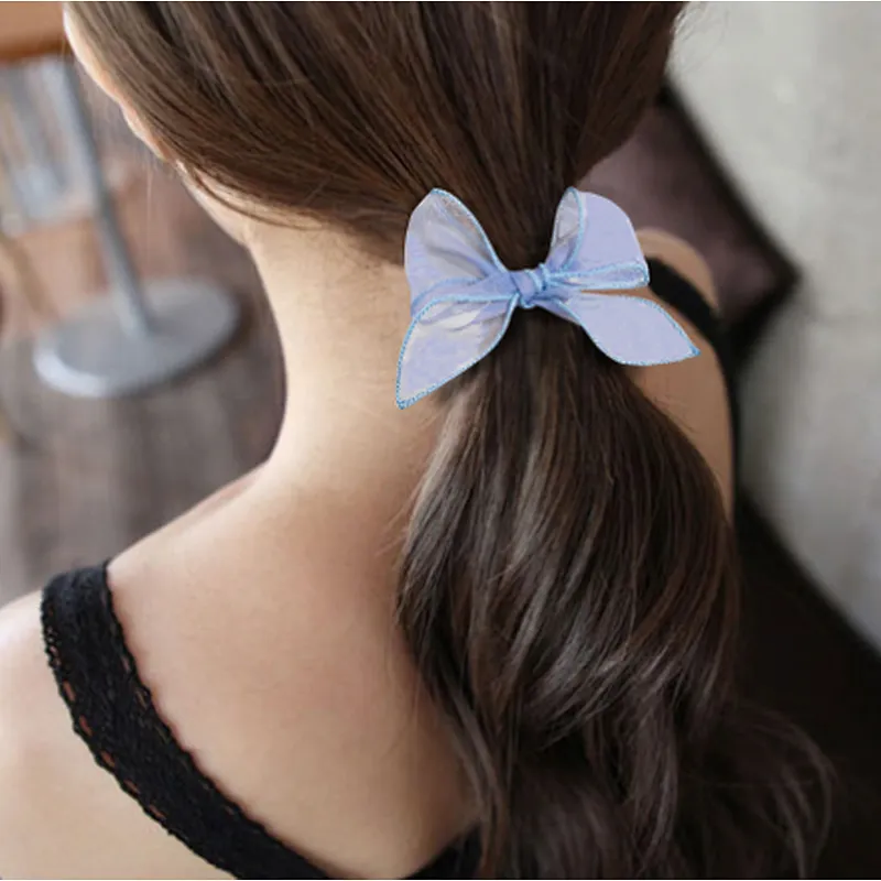 Dreamy hazy mesh bow  hair rope super fairy French  net red hair accessories