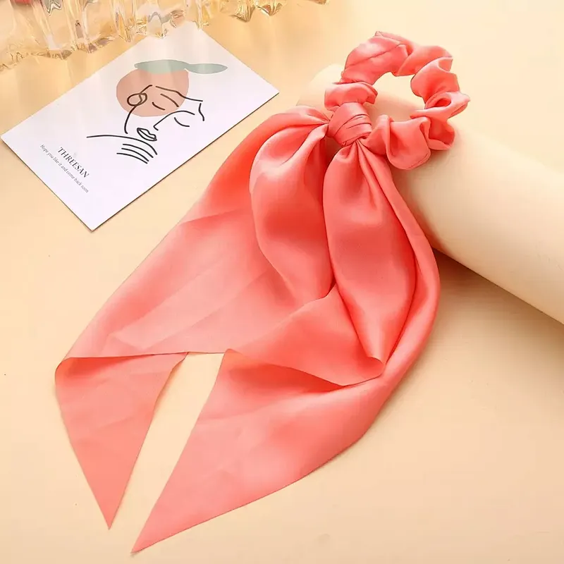 Fashion Bow-knot Girls Hair Scrunchies Women Elastic Hair Band Scarf Hair Rope Ties
