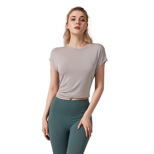 Fashion Activewear Workout Women Yoga Sports Short Sleeve Top Fitness Crop Top Running Tee Gym Shirt