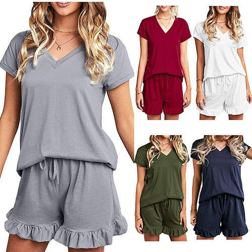 Women's Pajamas Suit Short Sleepwear Two Piece Casual Set Comfortable Home Wear Pajamas Set