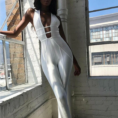 2021 Elegant Ladies Bodysuit Rompers White Sleeveless Women Sexy Jumpsuit Clothing