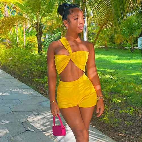 Dropshipping Irregular 2 Piece Outfits Summer Women Matching Set Casual Wrap Chest Crop Top And Shorts Pants