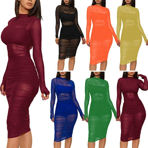 Women Plus Size See Through 3 Pieces Set Mesh Bodycon Dress Sexy Tank TOP Shorts Midi Dress Club Dresses