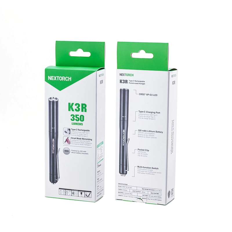 NEXTORCH K3R super bright LED flashlight 350 lumen type C rechargeable penlight EDC pocket light