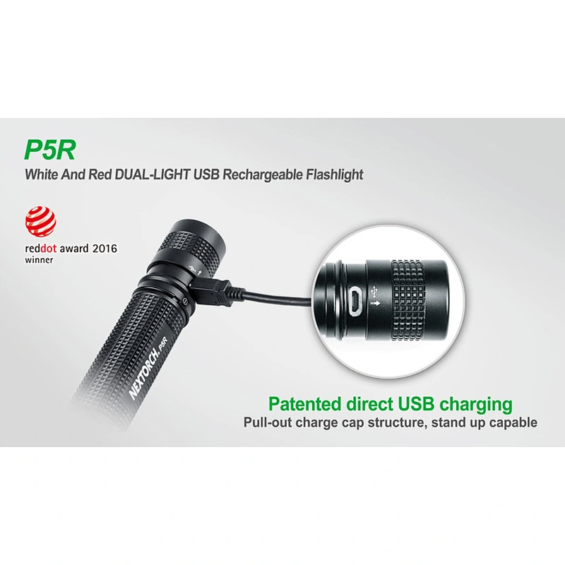 NEXTORCH P5R White and Red Dual color LED flashlight rechargeable USB hunting outdoor torch