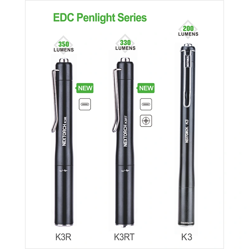 NEXTORCH K3R super bright LED flashlight 350 lumen type C rechargeable penlight EDC pocket light
