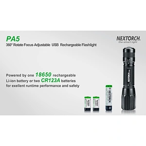 NEXTORCH PA5 zoomable warm white LED flashlight USB rechargeable flood and focus working patrol and outdoor torch light