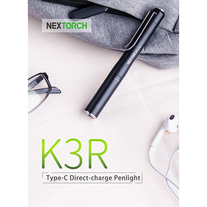 NEXTORCH K3R super bright LED flashlight 350 lumen type C rechargeable penlight EDC pocket light