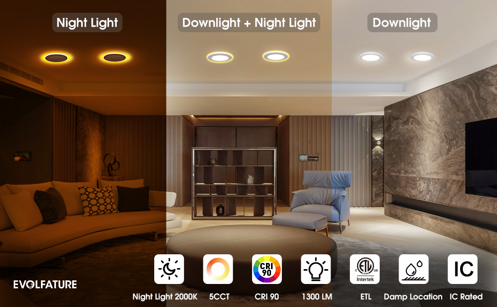 Recessed lighting 6 inch with night light