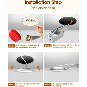 Recessed Lighting with Night Light 6 Inch, 14W 1300 Lumen 5CCT Dimmable Ultra Thin LED Recessed Lights, 2700K/3500K/4000K/5000K/6500K Canless Downlight Light, CRI 90, ETL & FCC,