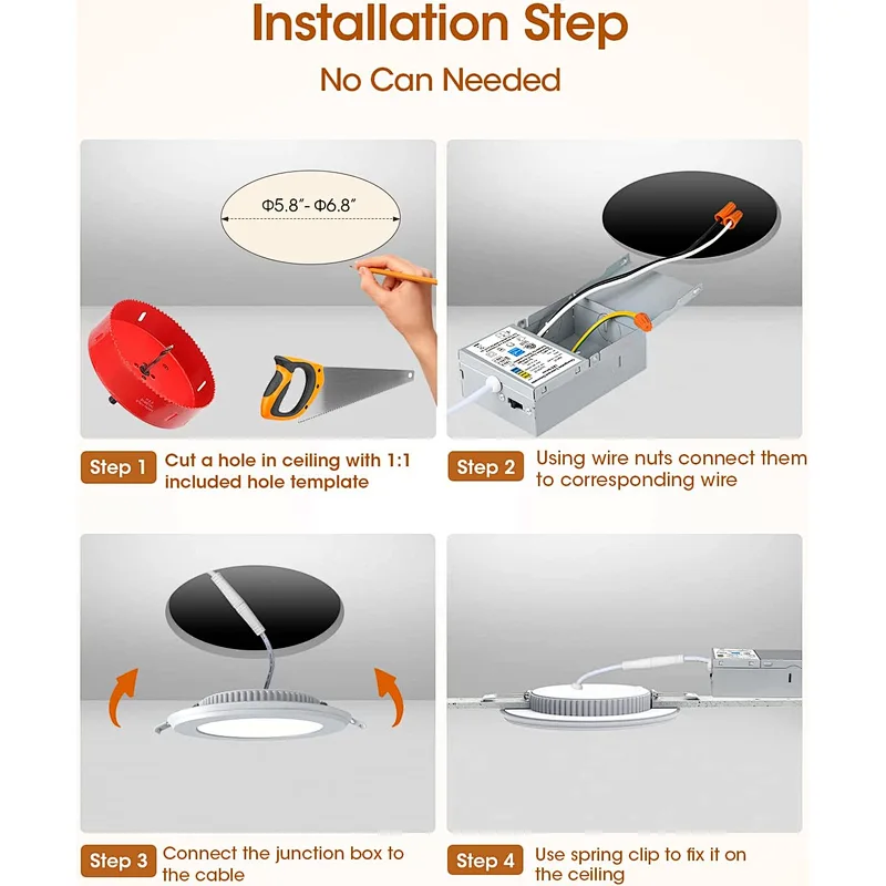 Recessed Lighting with Night Light 6 Inch, 14W 1300 Lumen 5CCT Dimmable Ultra Thin LED Recessed Lights, 2700K/3500K/4000K/5000K/6500K Canless Downlight Light, CRI 90, ETL & FCC,