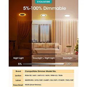 Recessed Lighting with Night Light 6 Inch, 14W 1300 Lumen 5CCT Dimmable Ultra Thin LED Recessed Lights, 2700K/3500K/4000K/5000K/6500K Canless Downlight Light, CRI 90, ETL & FCC,