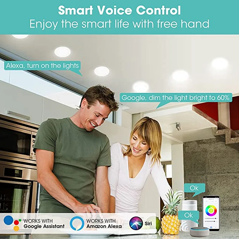 Smart Recessed Lighting 6 Inch 4 Pack, 12W Color Changing WiFi Recessed Lights, IC Rated & Air Tight Recess Ceiling Light, RGBCW Canless Pot Downlight, Alexa, Google Assistant Control, ETL