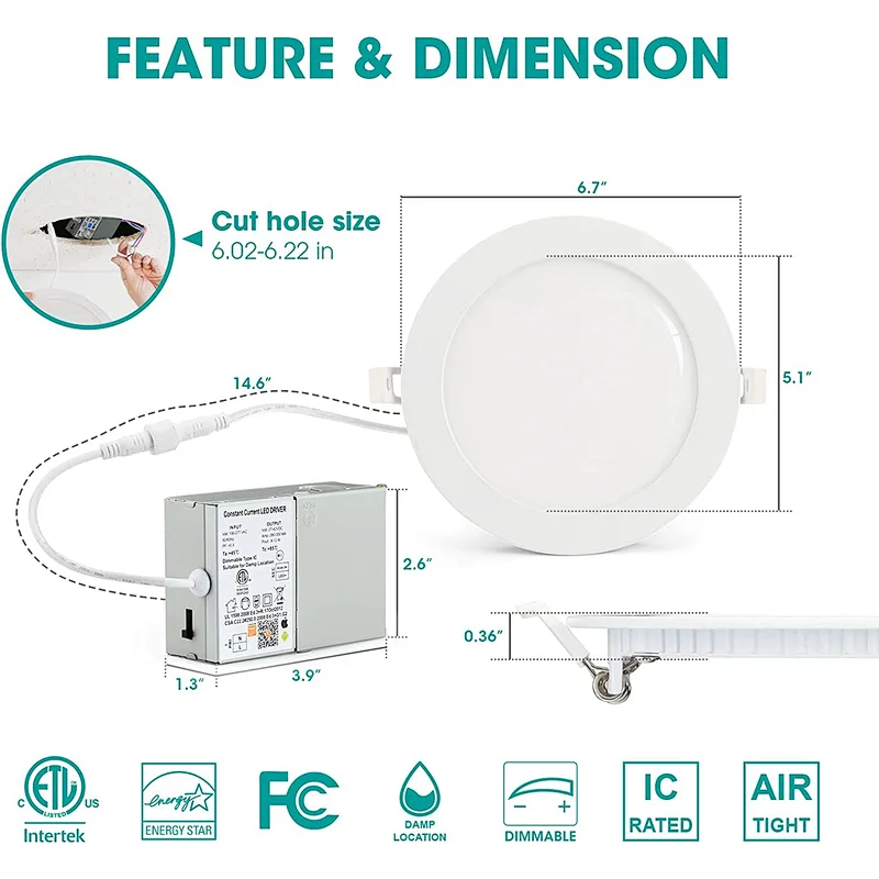 Smart Recessed Lighting 6 Inch 4 Pack, 12W Color Changing WiFi Recessed Lights, IC Rated & Air Tight Recess Ceiling Light, RGBCW Canless Pot Downlight, Alexa, Google Assistant Control, ETL