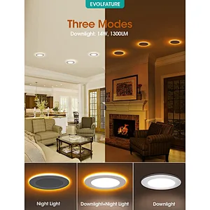 Recessed Lighting with Night Light 6 Inch, 14W 1300 Lumen 5CCT Dimmable Ultra Thin LED Recessed Lights, 2700K/3500K/4000K/5000K/6500K Canless Downlight Light, CRI 90, ETL & FCC,