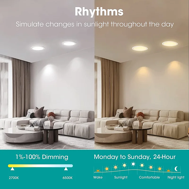 Smart Recessed Lighting 6 Inch 4 Pack, 12W Color Changing WiFi Recessed Lights, IC Rated & Air Tight Recess Ceiling Light, RGBCW Canless Pot Downlight, Alexa, Google Assistant Control, ETL