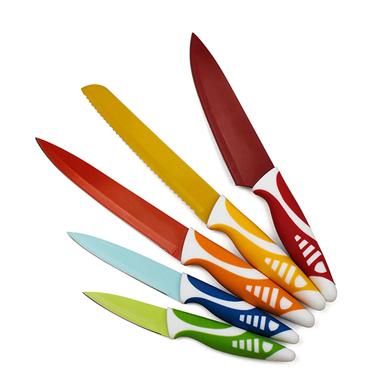 5pcs mix colorful coating kitchen knife set with TPR handle