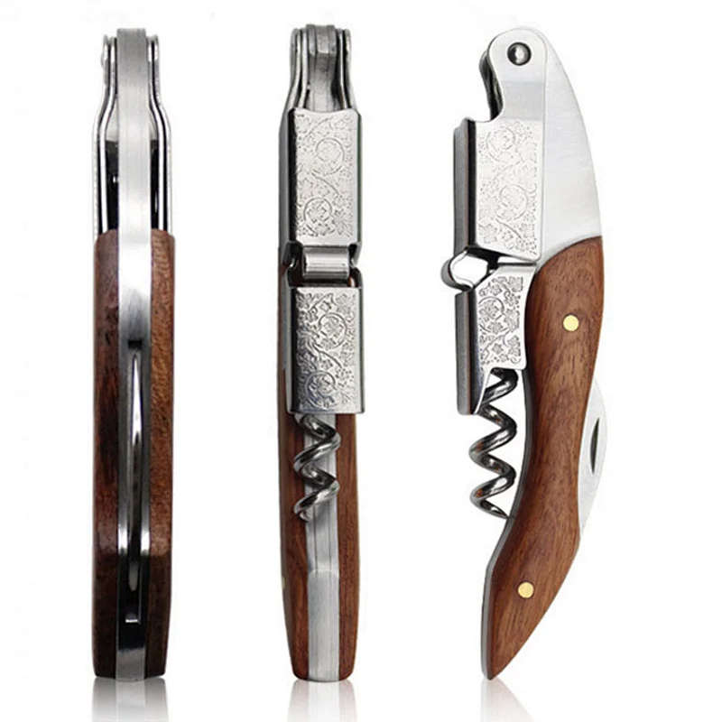 Professional Wood Handle Wine Opener Multifunction Portable Screw Corkscrew Wine Bottle Opener